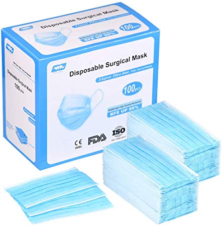 WELL KIEAN Disposable Surgical Mask with Elastic Earloop, Filter Dust, Pollen, Virus and Bacteria by 3 Non-Woven Layers (100PCS,Blue)