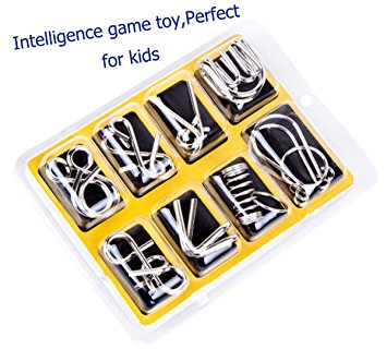 IQ Toys,EasyULT IQ Test Mind Game Toys Brain Teaser Metal Wire Puzzles Magic Trick Toy,Metal puzzle(8 Pack)