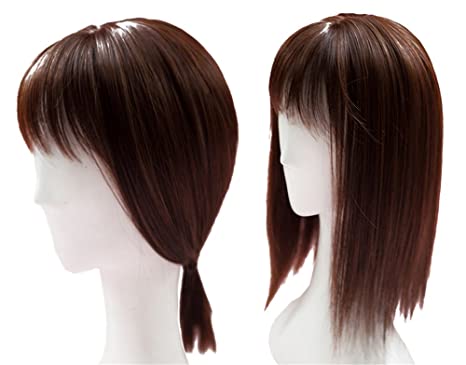 Crown Topper Wiglet Hairpieces for Women with Thinning Hair 14" Synthetic Clip in Hair Toppers with Bangs (Light Brown Thin)