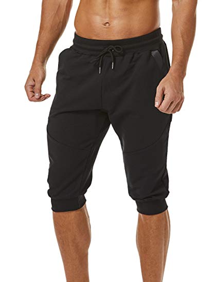 Ouber Men's 3/4 Joggers Pants Slim Fit Training Workout Gym Shorts Zipper Pocket