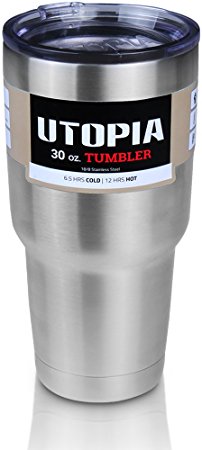 Utopia Stainless Steel Tumbler 30 oz - Double Wall Insulated Tumbler BPA Free With Splash Proof Lid - Premium Quality Large Coffee Mug / Travel Mug for Hot & Cold Drinks