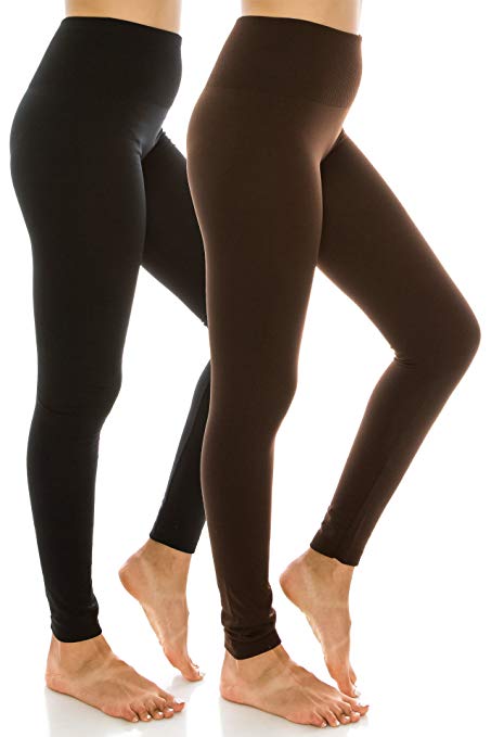 EttelLut High Waist Fleece Lined Leggings -Single or 2 Pack One or Plus Size