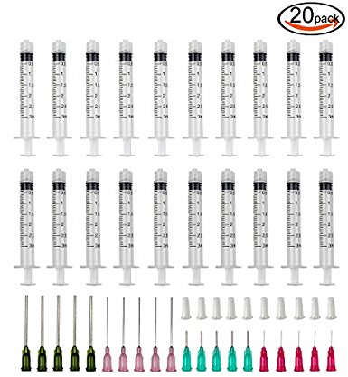 DEPEPE 3ml Luer Lock Syringes with Blunt Tip Needles and Caps, 20 Pack