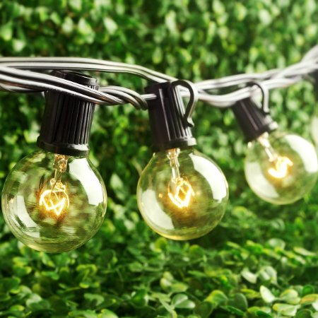 Patio Lights Party String Lights G40 Globe Bulbs Warm White Outdoor Indoor Night Lighting 25 Bulbs Dancing String Lights for Garden Patio Backyard Party Christmas Holiday Decorative 25ft Black Wire