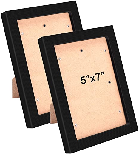 Sherbo 5X 7 Picture Frame(2 Pack) Made of Solid Wood High Definition plexiglass for Table Top Display and Wall mounting Photo Frame Black
