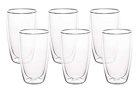 Nellam Double Walled Glass Mugs - Set of 6, 16oz Thermo Insulated Coffee Cups - Keeps Drinks Hotter for Longer - Ideal Tumbler for Cappuccino, Espresso, Latte, Tea, Whiskey, and Wine