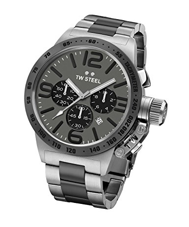 TW Steel Men's Quartz Watch with Grey Dial Analogue Display and Silver Stainless Steel Plated Bracelet