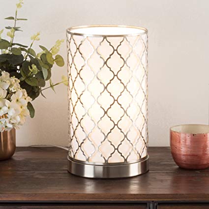 Lavish Home 72-Uplt-3 Table Lamp with Steel Finish, Fabric Overwrap, Laser Cut Quatrefoil Pattern and Included LED Light Bulb for Home Uplighting