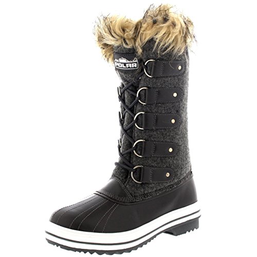 Polar Products Womens Lace Up Rubber Sole Tall Winter Snow Rain Shoe Boots