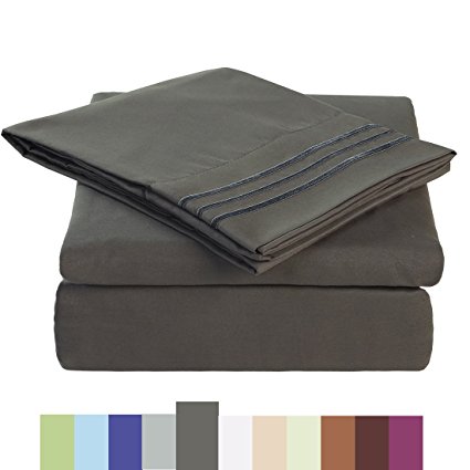 BLC Bed Sheet Set - Brushed Microfiber 1800 SOFT Bedding Sets - LightWeight,Wrinkle, Fade, Stain Resistant 3-piece sheets with Deep Pocket (Dark Grey, Twin XL)
