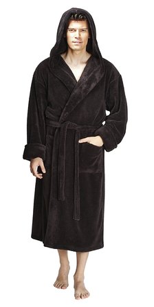 Arus Men's Hooded Fleece Bathrobe Turkish Soft Plush Robe