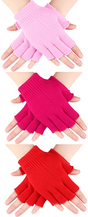 3 Pairs Half Finger Gloves Winter Fingerless Gloves Knit Gloves for Men Women