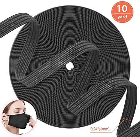 heartybay 10-Yard 1/4" (6mm) Braided Flat Elastic Cord/Stretch Band/for Sewing DIY Crafting Mask Earloop (Black)