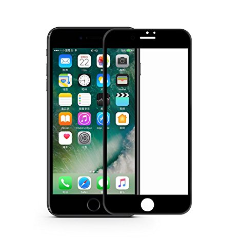 VRURC iPhone 7 Glass Screen Protector, Real 3D Curved Tempered Glass Screen Protector for 4.7 inch Apple iPhone 7 [Bubble Free] (Black)