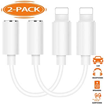 for iPhone to 3.5mm Headphone Jack Adapter, Headphone Adapter Compatible with iPhone X/Xs/Xs Max/XR/7/7Plus /8/8Plus, for iPhone Dongle 3.5mm AUX Audio Jack Earphone Jack Stereo Cable [2-Pack]-White