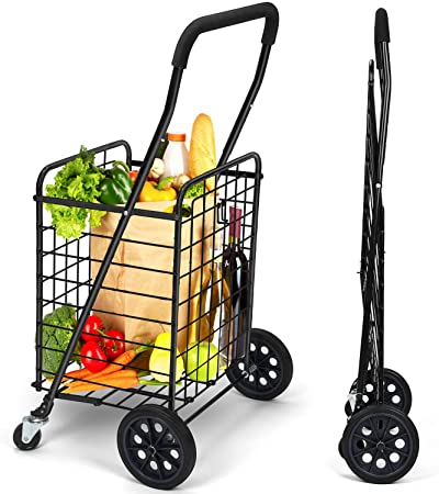 Pipishell Shopping Cart with Dual Swivel Wheels for Groceries - Compact Portable Folding Cart Saves Space - with Adjustable Handle Height - Easy to Move Lightweight Trolley Holds up to 70L/Max 66Ibs