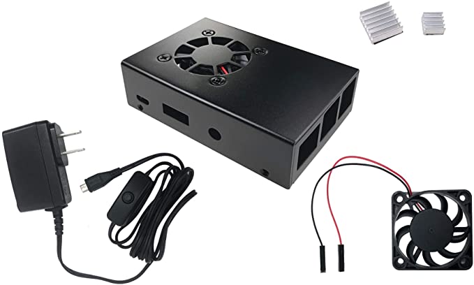 MICRO CONNECTORS Aluminum Raspberry Pi 3 Case for Model B B  with Fan, Heatsinks and UL Approved On/Off Switch 5V/2.5A Power Supply Adapter- Black (RAS-PCS04PWR-BK), Pi 3 B  w/Power Adapter