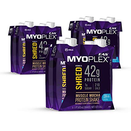 EAS Myoplex Shred Caffeinated Protein Shake, 42 Grams of Protein, Muscle Mocha, 16 ounces, 12 count