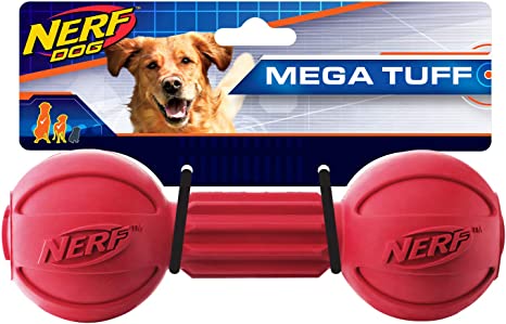 Nerf Dog Barbell Chew Dog Toy, Large, Red Medium