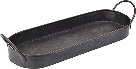 Hipiwe Industrial Style Metal Iron Tray Galvanized Serving Tray for Coffee Table, Home Decorative Centerpiece Tray Rustic Breakfast Serving Tray with Handles (Oval)