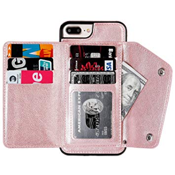 iPhone 7 Plus iPhone 8 Plus Wallet Case with Card Holder with Kickstand,OT ONETOP Premium PU Leather Kickstand Card Slots,Double Clasp and Durable Shockproof Cover 5.5 Inch - Rose Gold