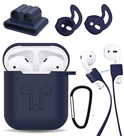 [AIRPODS Cover Set ONLY] Sounce Silicon Soft Shock Proof Protective AirPods Case 5-in-1 Set Sleeve Skin Cover with Anti Lost Strap   Keychain   Earplug   Strap Holder for Apple AirPods Case Cover