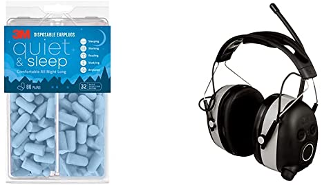 3M Disposable Earplugs, 32 NRR, 80 pairs and 3M WorkTunes Connect   AM/FM Hearing Protector