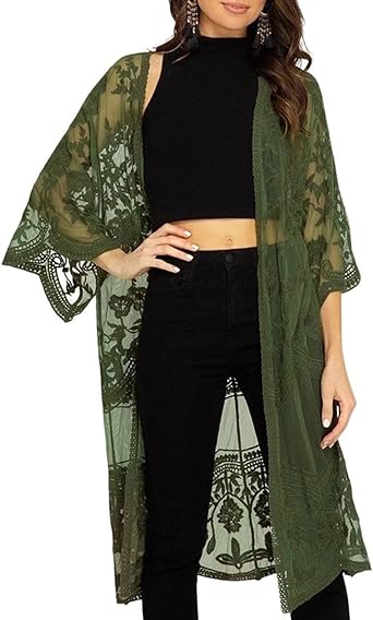 Bsubseach Women Mesh Lace Beach Kimono Cardigan