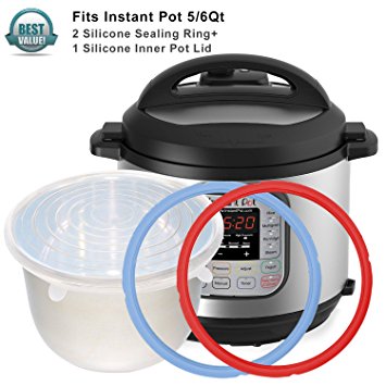 2pcs Instant Pot Silicone Sealing Ring & 1 Inner Pot Lid Combo , Seal Lasting & BPA-free Made By Pure Silicone , Fits IP-DUO50/60 , IP-LUX50/60 , IP-CSG50/60 & Smart-60 , 5/6Qt By Treasuree