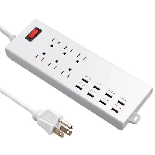 Power Strip Rusee Smart 6-Outlet with 8-USB Surge Protection Power Socket 1625W 100-240V Worldwide Voltage Charger Strip 6 Feet Cord for iPhone Samsung iPad And More Other Smartphone and Tablet