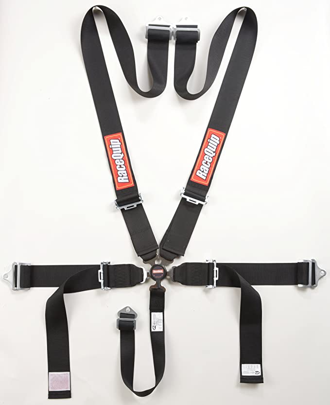 RaceQuip Auto Racing Seat Belt Harness Set Camlock 5 Point Pull-Down Lap SFI 16.1 Black 741001