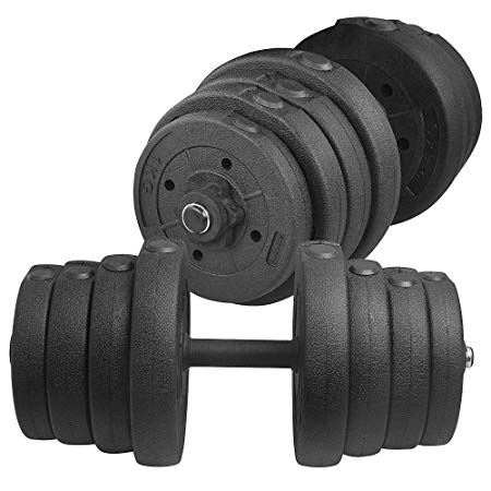 Yaheetech Adjustable 66LB Dumbbell Weight Set Barbell Lifting w/ 4 Spinlock Collars & 2 Connector Options for Gym Home Bodybuilding Training