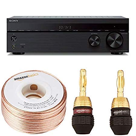 Sony STRDH590 5.2 multi-channel 4k HDR AV Receiver with Bluetooth with 16-Gauge Speaker Wire - 100 Feet and Banana Plugs - 6 pairs