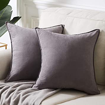 Fancy Homi 2 Packs Premium Faux Suede Decorative Throw Pillow Covers, Super Soft Square Pillow Case,Solid Cushion Cover for Couch/Sofa/Bedroom (18" x 18" , Set of 2, Gray)