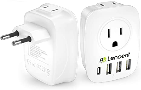 European Plug Adapter, LENCENT International Travel Power Plug with 2 AC Outlets&3 USB Ports &1 USB C, US to Most of Europe EU Italy Spain France Iceland Germany Greece Israel（Type C）