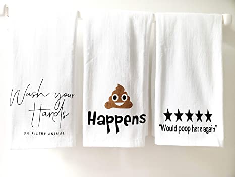 Cotton Kitchen Hand Towels Set, Soft Highly Absorbent 100% Terry Cloth Tea Towel Simple Funny Design Decorative Durable Large White Bathroom Powder Room Gift 28 X 12 Inches Set of 3 (Bathroom)