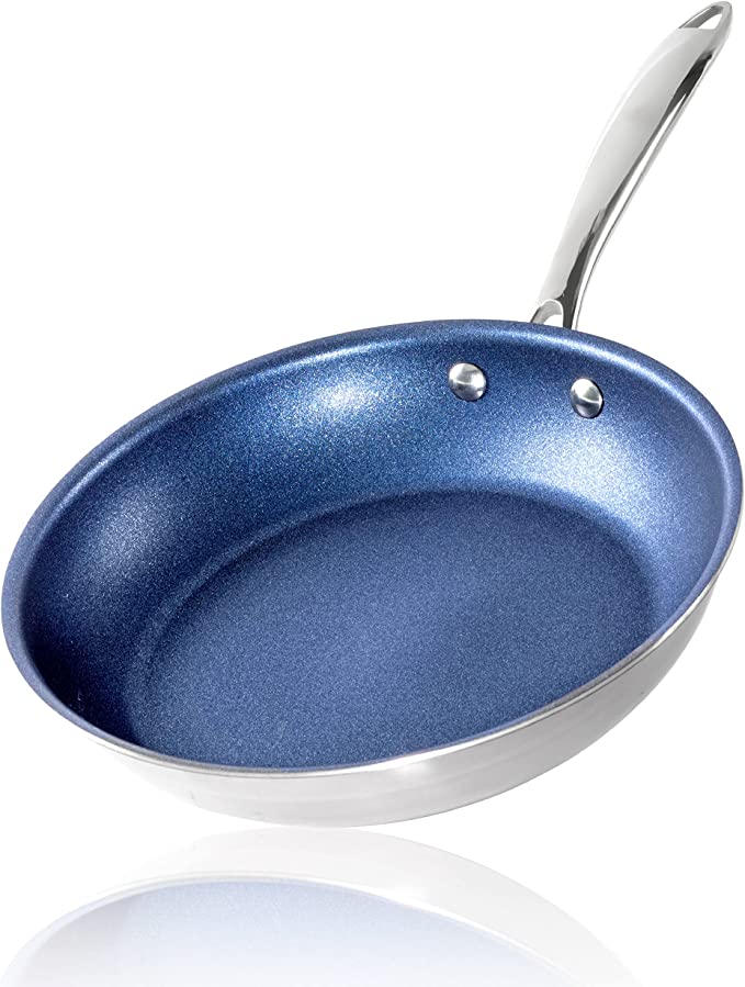 Granitestone Blue Non Stick Frying Pan, 12” Stainless Steel Pan for Cooking, Induction Frying Pan Nonstick, Egg Pan Skillet, Stay Cool Handle, Ultra Durable, Oven & Dishwasher Safe, 100% Toxin Free