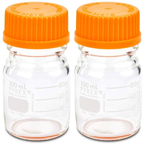 Corning PYREX #1395-100, 100ml Round Media Storage Bottle, with GL45 Screw Cap (Pack of 2)