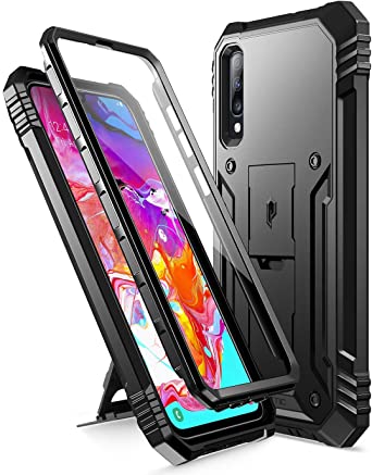 Poetic Revolution Series Designed for Samsung Galaxy A70 Case, Full-Body Rugged Dual-Layer Shockproof Protective Cover with Kickstand and Built-in-Screen Protector, Black
