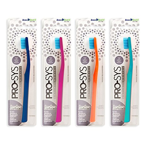 PRO-SYS® Kids Toothbrush Antibacterial Bristles (Colorful 4-Pack) - Made with Soft DuPont® Tynex® Bristles (Ages 8-12 for Young Children)