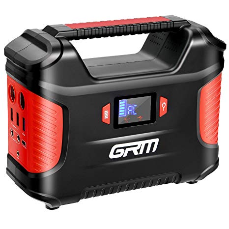 GRM Portable Power Station, Solar Power Station155Wh/100W/42000mAh Rechargeable Generators with 110V AC Outlet, 2 DC Ports, 3 USB Ports LED Flashlights, Camping Lamp