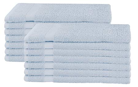 Cotton Craft - 14 Pack Light Blue Hand Towels - 100% Ringspun Cotton - 16x28 - Light Weight 450 Grams - Quick Drying and Highly Absorbent