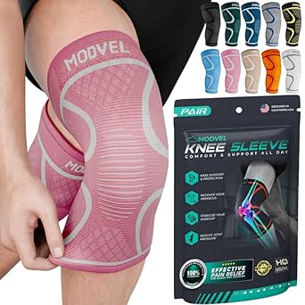 Modvel Compression Knee Brace for Women & Men - 2 Pack Knee Brace for Women Running Knee Pain, Knee Support Sleeve, Workout Sports Braces for Meniscus Tear ACL & Arthritis Pain Relief, Pink Small