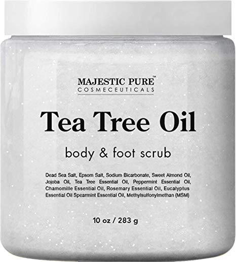 MAJESTIC PURE Tea Tree Body and Foot Scrub - Strong Shield against Fungus - Best Exfoliating Cleanser for Skin - Natural Help Against Acne and Callus - Promotes Healthy Foot - 12 oz