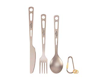 Monoprice Titanium 3-Piece Cutlery Set, Lightweight, Durable, Carabiner Included - Pure Outdoor Collection