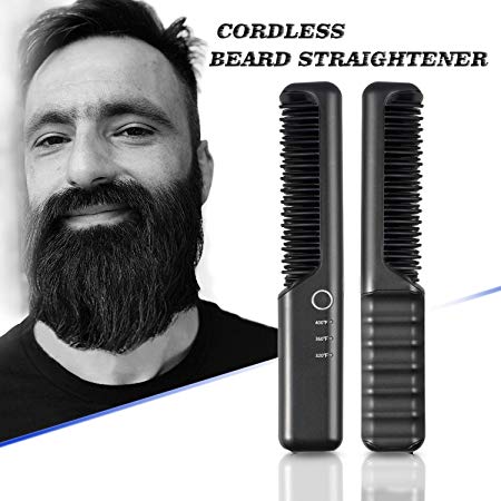 Travel Cordless Beard Straightening Brush for Men, Battery Operated Beard Straightener 4000mAh, Portable for Dating, Meeting, Traveling, Camping etc