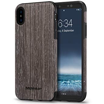 Mthinkor Compatible with iPhone XS Case, iPhone X Case Soft Wood Slim Case (Black Apricot Wood)