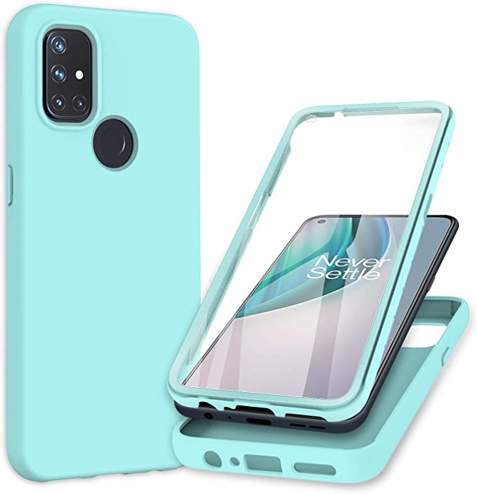 PULEN for Oneplus Nord N10 5G Case with Built-in Screen Protector,Rugged PC Front Cover   Soft Liquid Silicone Non-Slip Back Cover, Shockproof Full-Body Protective Case Cover - Green