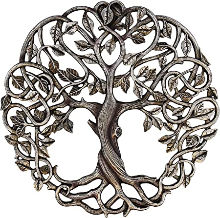 Tree of Life Wall Plaque 11 5/8 Inches Decorative Celtic Garden Art Sculpture - Antique Silver Finish
