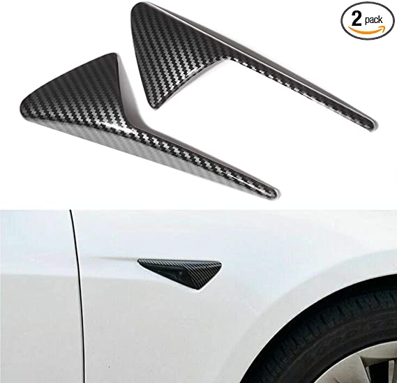 Beneges 2 Pcs Camera Turn Signal Covers Compatible with Tesla Model 3 S X Y Autopilot 2.0 Side Marker Decoration Cover Trims Covers Carbon Fiber Pattern